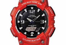 Casio Men’s Solar Sport Combination Watch, Red Glossy Resin Strap