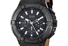 GUESS Black Leather Chronograph Mens Watch U0408G1