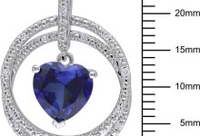 4-1/2 Carat T.G.W. Created Blue Sapphire and 1/6 Carat T.W. Diamond Sterling Silver Heart Earrings 1